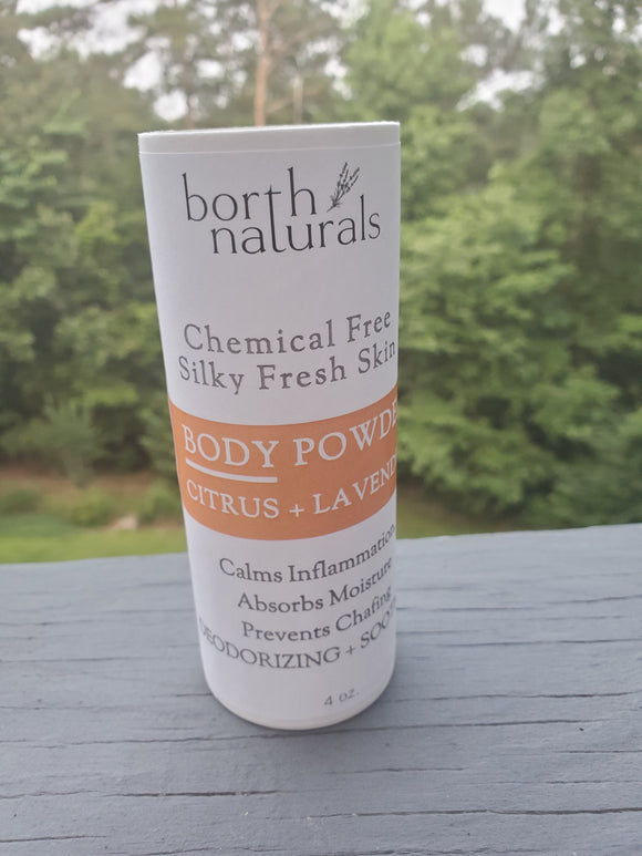 Soothing body powder, chemical free Citrus and Lavender