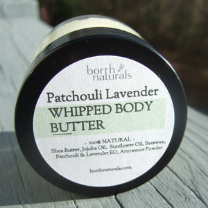 Whipped Shea body butter - Patchouli and Lavender; soothing and moisturizing