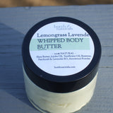 Whipped shea body butter; lemongrass and lavender; soothe and moisturize - tone